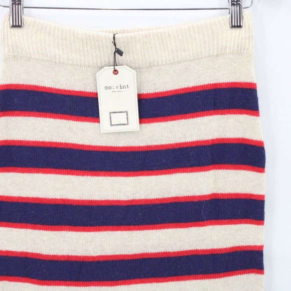 Mo:vint Pencil Skirt Womens Beige Striped Knit Stretch Medium M New With Tags - Picture 2 of 9